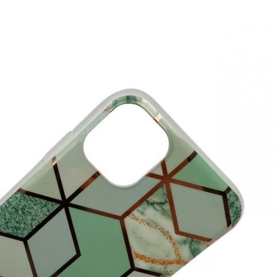 Husa protectie Flippy compatibila cu Huawei P30 Lite Soft IMD TPU Marble Geometric Verde-4