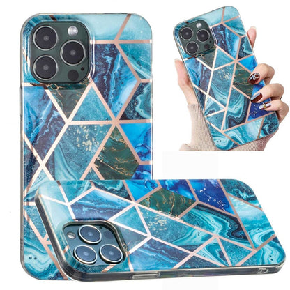 Husa protectie Flippy compatibila cu Huawei P40 Lite E Soft IMD TPU Marble Geometric Albastru-8