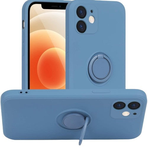 Husa protectie Flippy compatibila cu Huawei P40 Lite Liquid Silicone Ring cu suport rotativ Albastru deschis-0