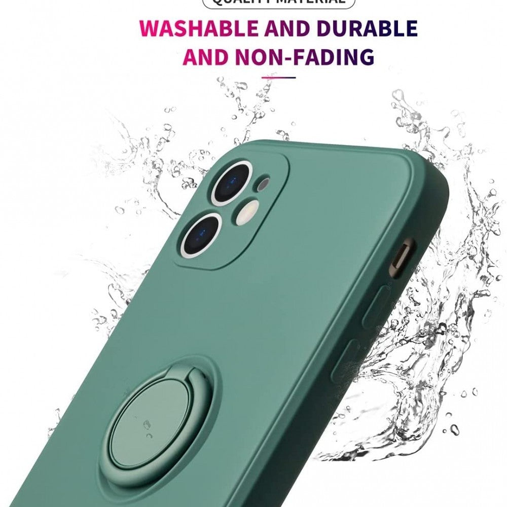 Husa protectie Flippy compatibila cu Huawei P40 Lite Liquid Silicone Ring cu suport rotativ Verde-4