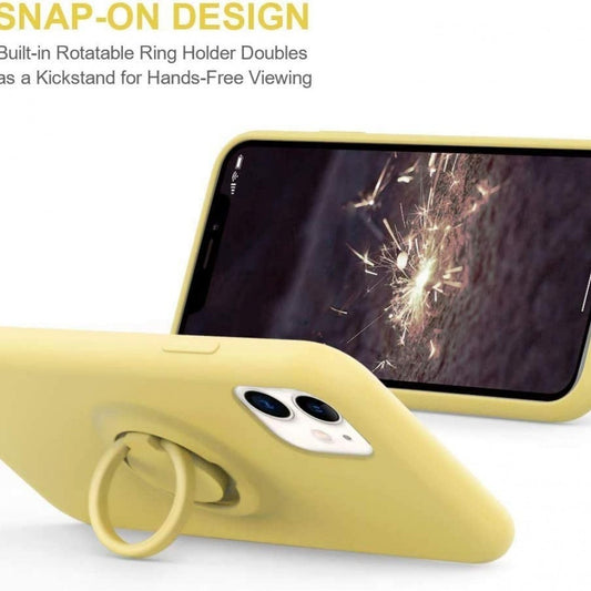 Husa protectie Flippy compatibila cu Samsung A02 S Liquid Silicone Ring cu suport rotativ Galben-1