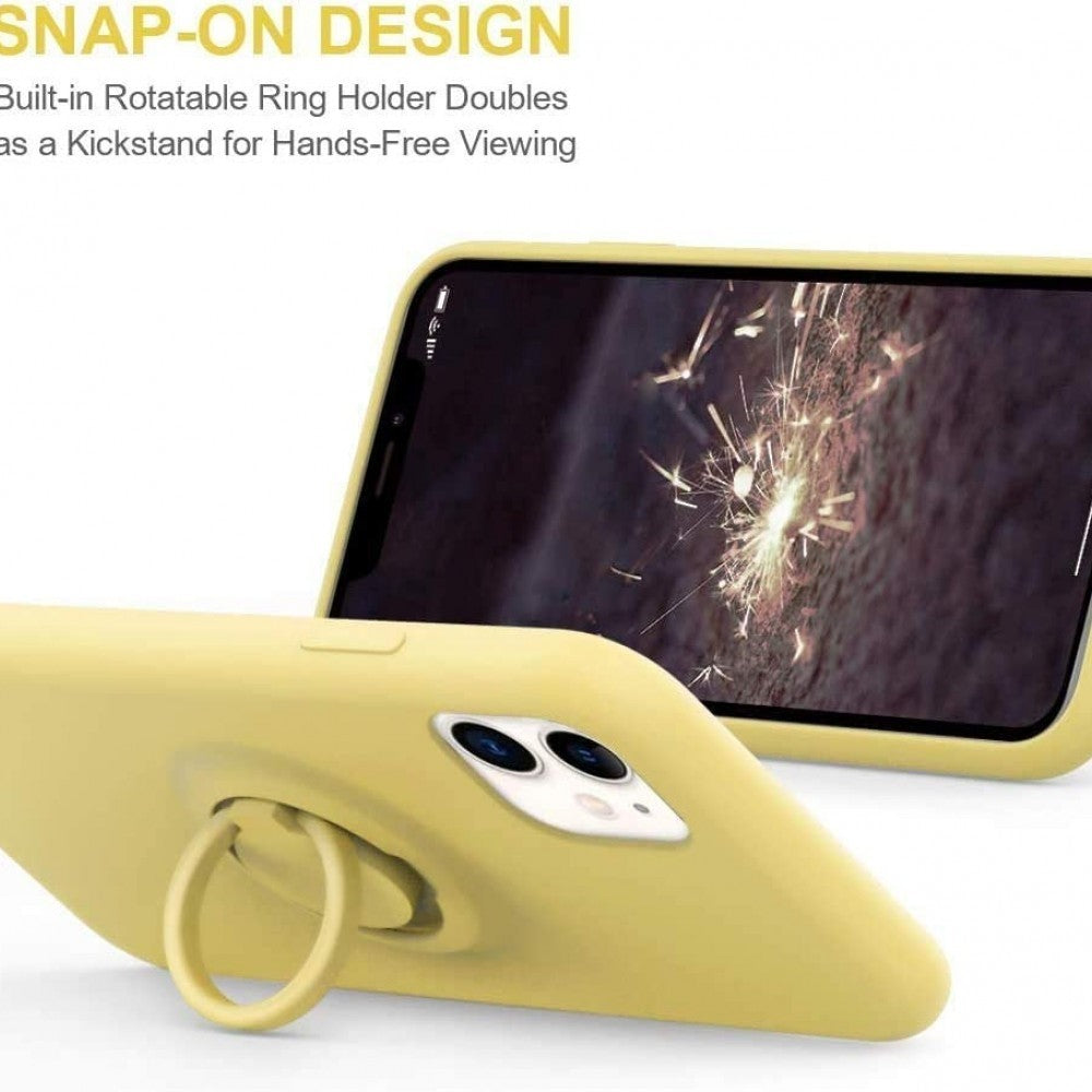 Husa protectie Flippy compatibila cu Samsung A51 4G Liquid Silicone Ring cu suport rotativ Galben-1