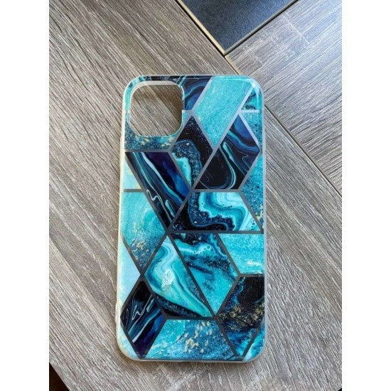 Husa protectie Flippy compatibila cu Samsung Galaxy A12 Soft IMD TPU Marble Geometric Albastru-1