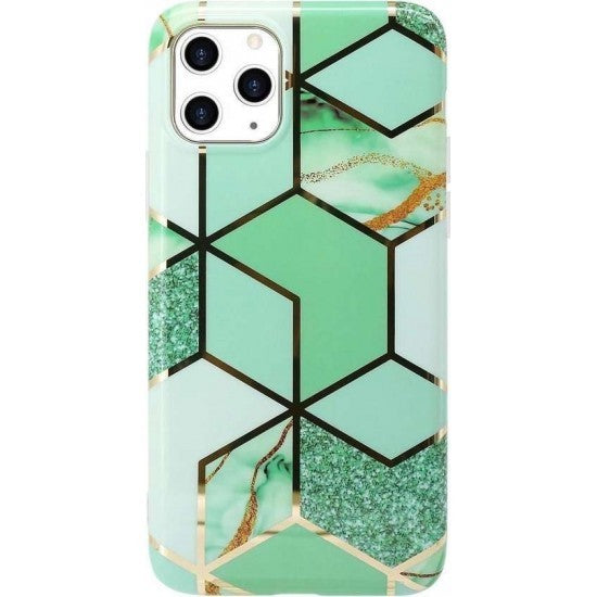 Husa protectie Flippy compatibila cu Samsung Galaxy A12 Soft IMD TPU Marble Geometric Verde-1