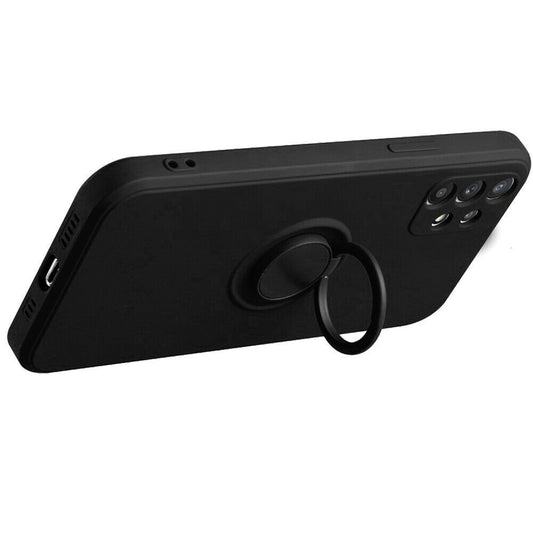 Husa protectie Flippy compatibila cu Samsung Galaxy A32 5G Liquid Silicone Ring cu suport rotativ Negru-1
