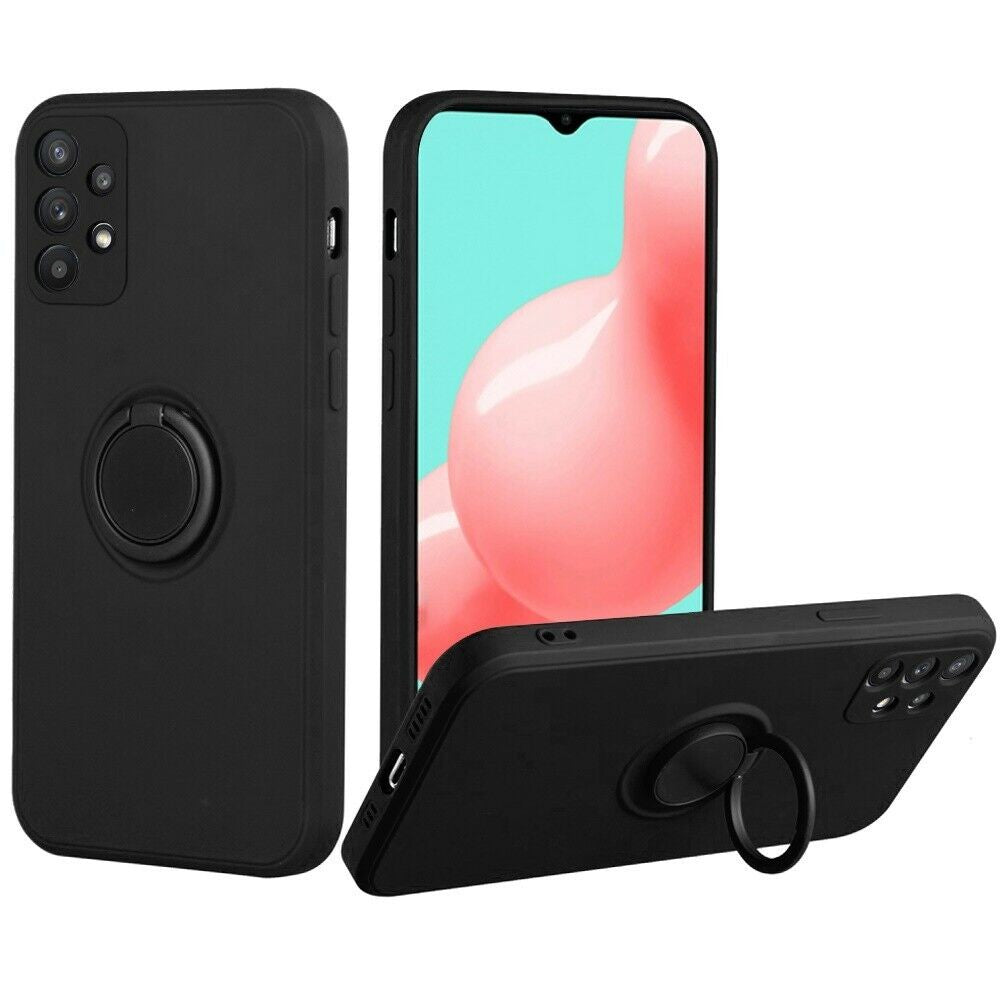 Husa protectie Flippy compatibila cu Samsung Galaxy A32 5G Liquid Silicone Ring cu suport rotativ Negru-2