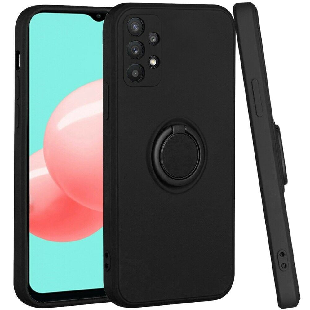 Husa protectie Flippy compatibila cu Samsung Galaxy A32 5G Liquid Silicone Ring cu suport rotativ Negru-4