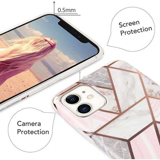 Husa protectie Flippy compatibila cu Samsung Galaxy A32 5G Soft IMD TPU Marble Geometric Alb-1