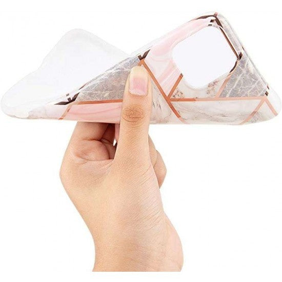 Husa protectie Flippy compatibila cu Samsung Galaxy A32 5G Soft IMD TPU Marble Geometric Alb-2