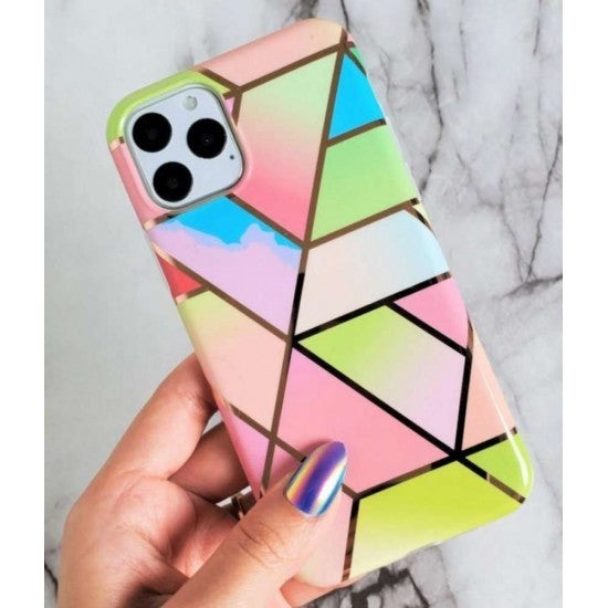 Husa protectie Flippy compatibila cu Samsung Galaxy S21 Soft IMD TPU Marble Geometric Roz-1