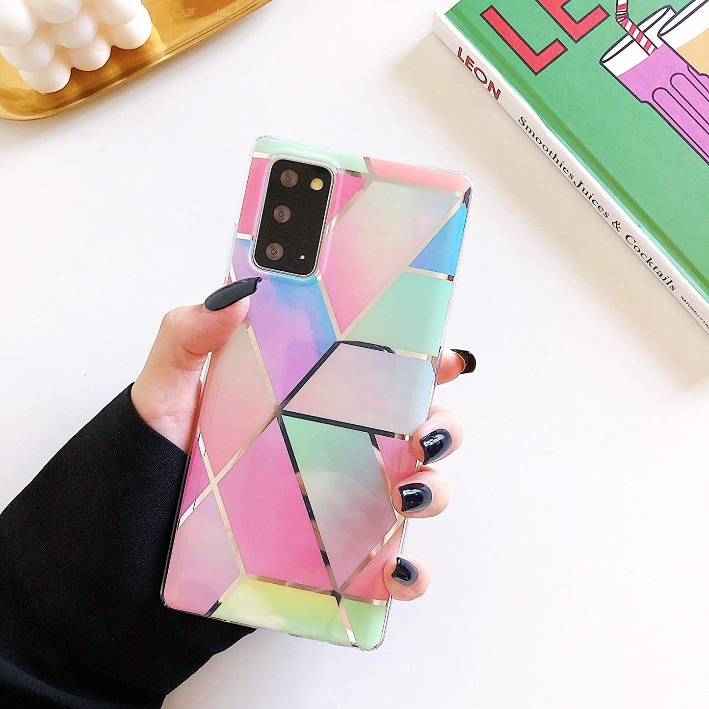 Husa protectie Flippy compatibila cu Samsung Galaxy S21 Ultra Soft IMD TPU Marble Geometric Roz-2