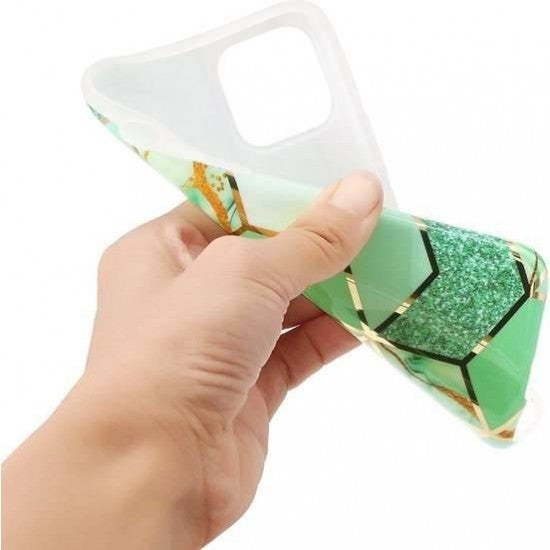 Husa protectie Flippy pentru Samsung Galaxy A02S Soft IMD TPU Marble Geometric Verde-2