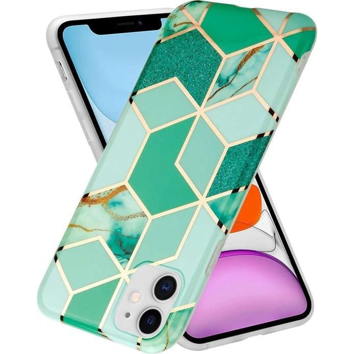 Husa protectie pentru Apple iPhone 11 Pro Max Soft IMD TPU Marble Geometric Verde-6