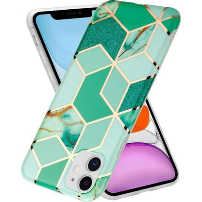 Husa protectie pentru Apple iPhone 11 Pro Max Soft IMD TPU Marble Geometric Verde-6