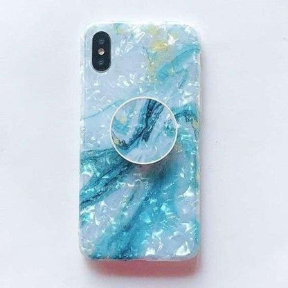 Husa protectie pentru Apple iPhone SE 2020 Soft IMD TPU Marble Albastru Suport inclus-2