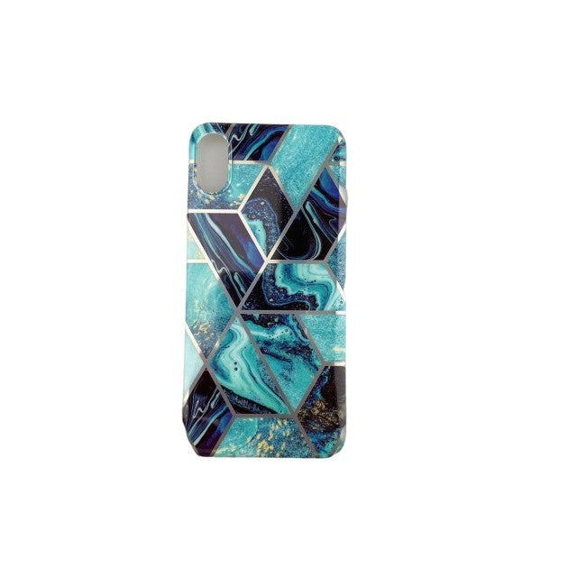 Husa protectie pentru Apple iPhone X/XS Soft IMD TPU Marble Geometric Albastru-2