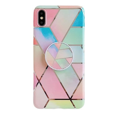 Husa protectie pentru Apple iPhone XR Soft IMD TPU Marble Geometric Roz Suport inclus-0