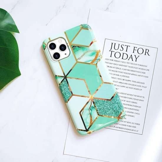 Husa protectie pentru Apple iPhone XR Soft IMD TPU Marble Geometric Verde-3