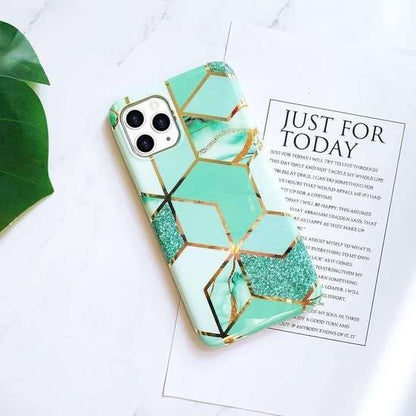 Husa protectie pentru Apple iPhone XR Soft IMD TPU Marble Geometric Verde-3