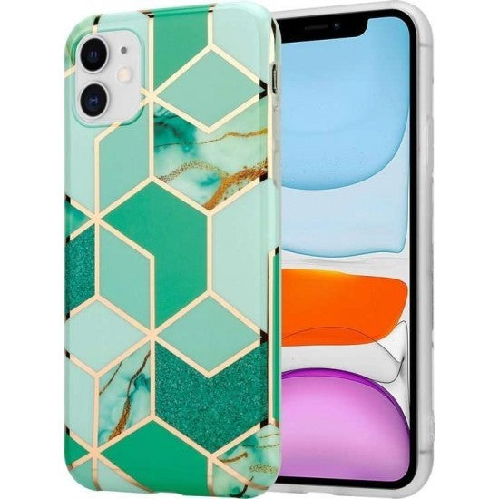 Husa protectie pentru Samsung A11 Soft IMD TPU Marble Geometric Verde-0