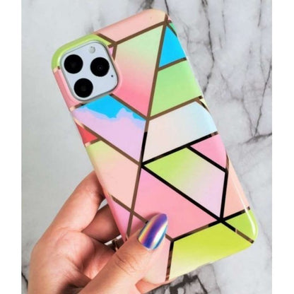 Husa protectie pentru Samsung A21S Soft IMD TPU Marble Geometric Roz-1