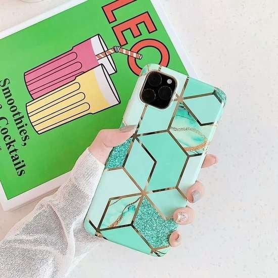 Husa protectie pentru Samsung A51 Soft IMD TPU Marble Geometric Verde-1