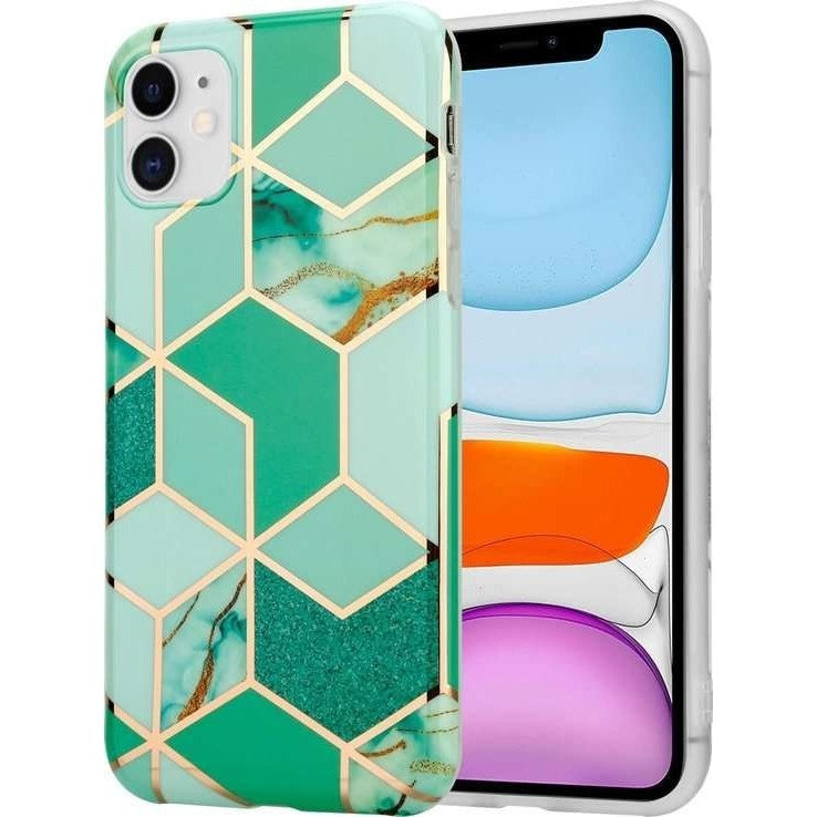 Husa protectie pentru Samsung A51 Soft IMD TPU Marble Geometric Verde-0