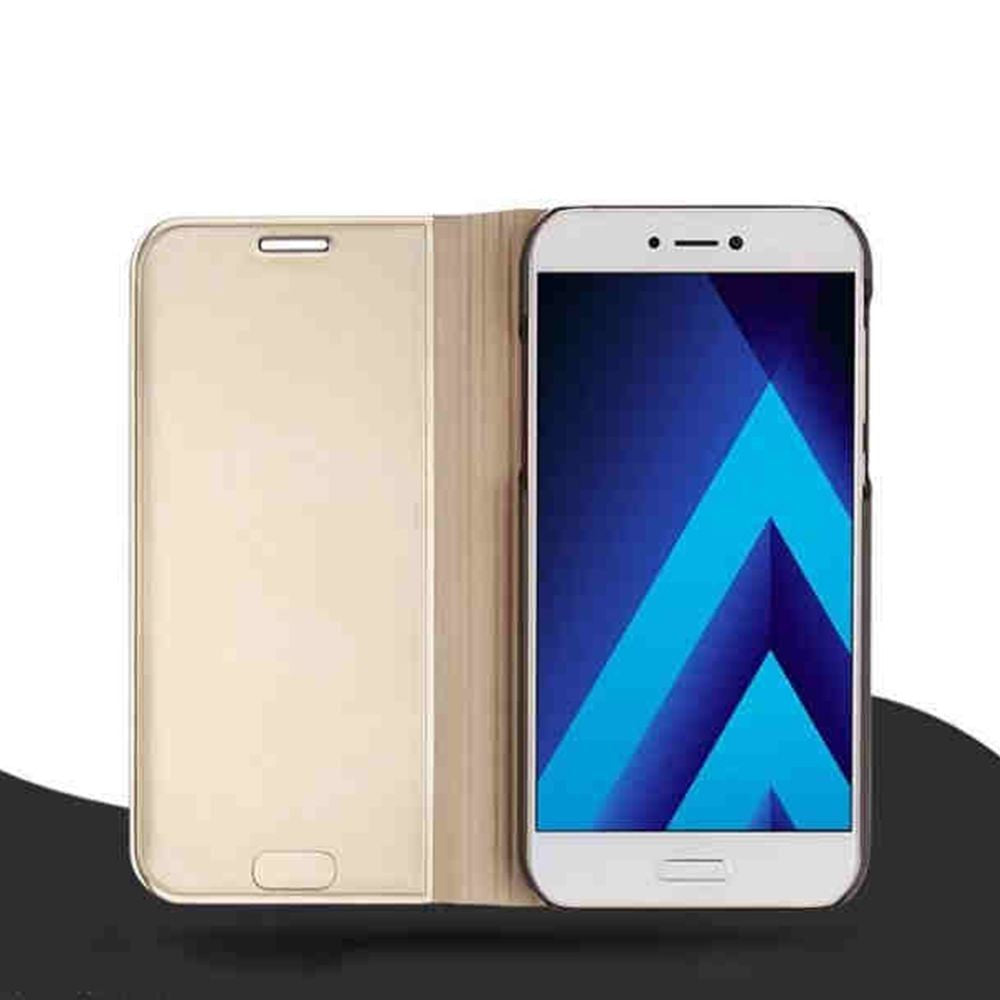 Husa Samsung Galaxy A3 2017 Flip Cover Oglinda Auriu-5