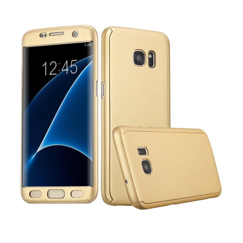 Husa Samsung Galaxy A7 2017 Full Cover 360 Auriu + Folie de protectie-3