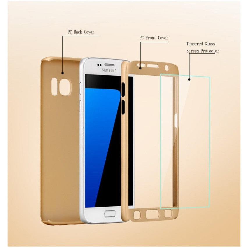 Husa Samsung Galaxy A7 2017 Full Cover 360 Auriu + Folie de protectie-4