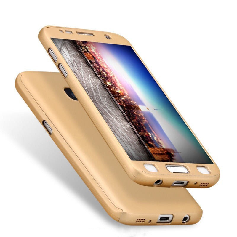 Husa Samsung Galaxy A7 2017 Full Cover 360 Auriu + Folie de protectie-5