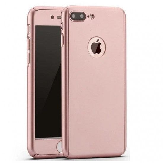 Husa Samsung Galaxy A7 2017 Full Cover 360 Roz Auriu + Folie de protectie-1