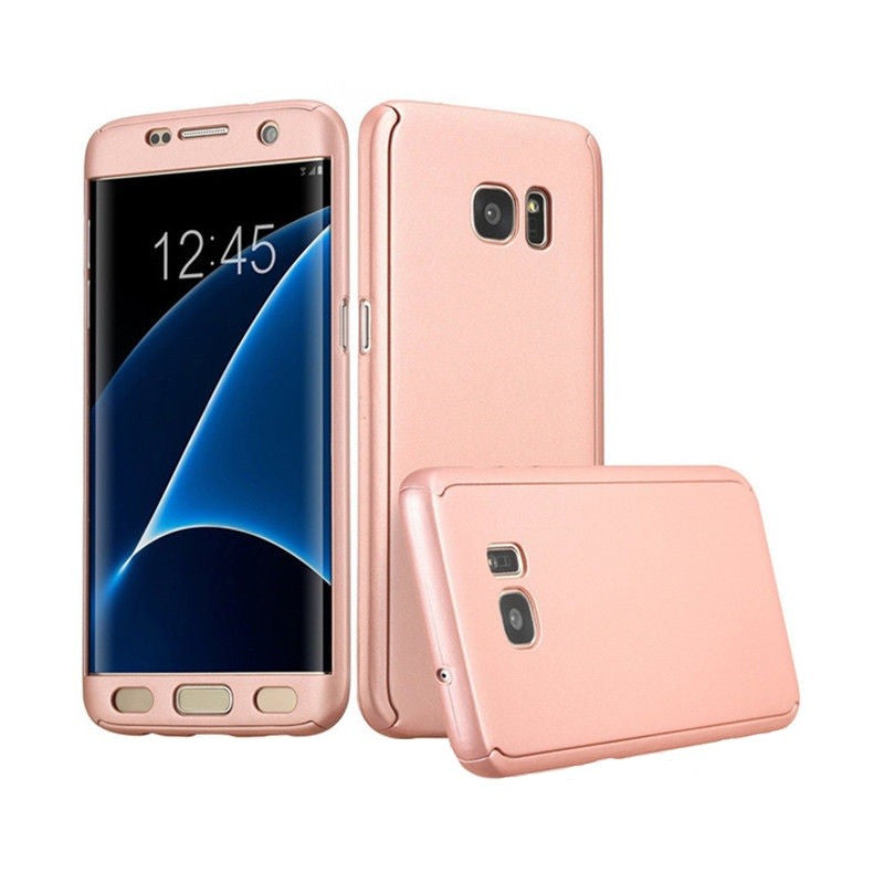 Husa Samsung Galaxy A7 2017 Full Cover 360 Roz Auriu + Folie de protectie-3