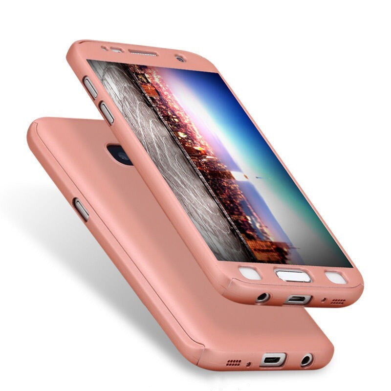 Husa Samsung Galaxy A7 2017 Full Cover 360 Roz Auriu + Folie de protectie-4
