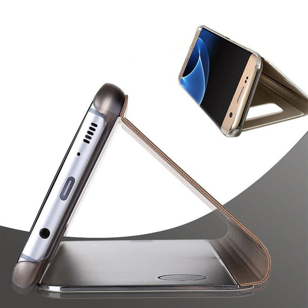 Husa Samsung Galaxy S7 Edge Flip Cover Oglinda Auriu-3