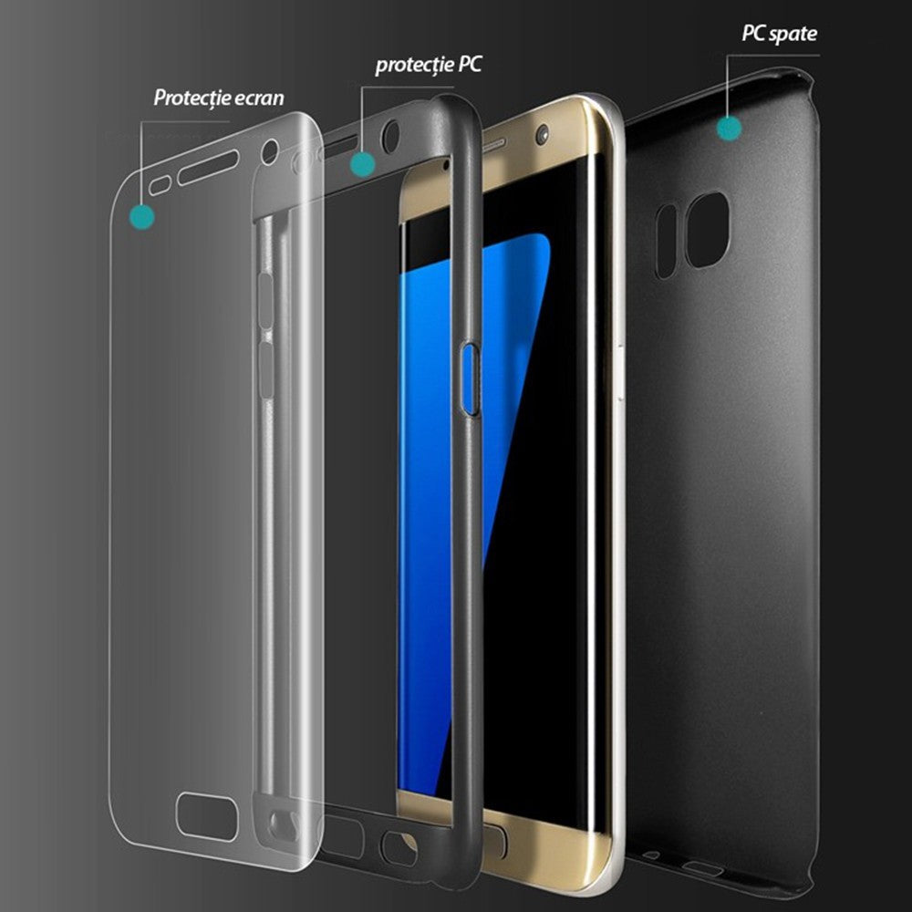 Husa Samsung Galaxy S7 Edge Full Cover 360 Auriu + Folie de protectie-2