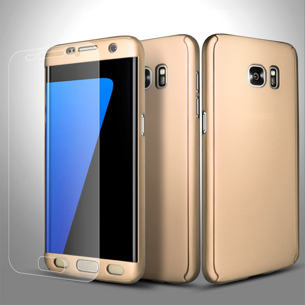Husa Samsung Galaxy S7 Edge Full Cover 360 Auriu + Folie de protectie-4