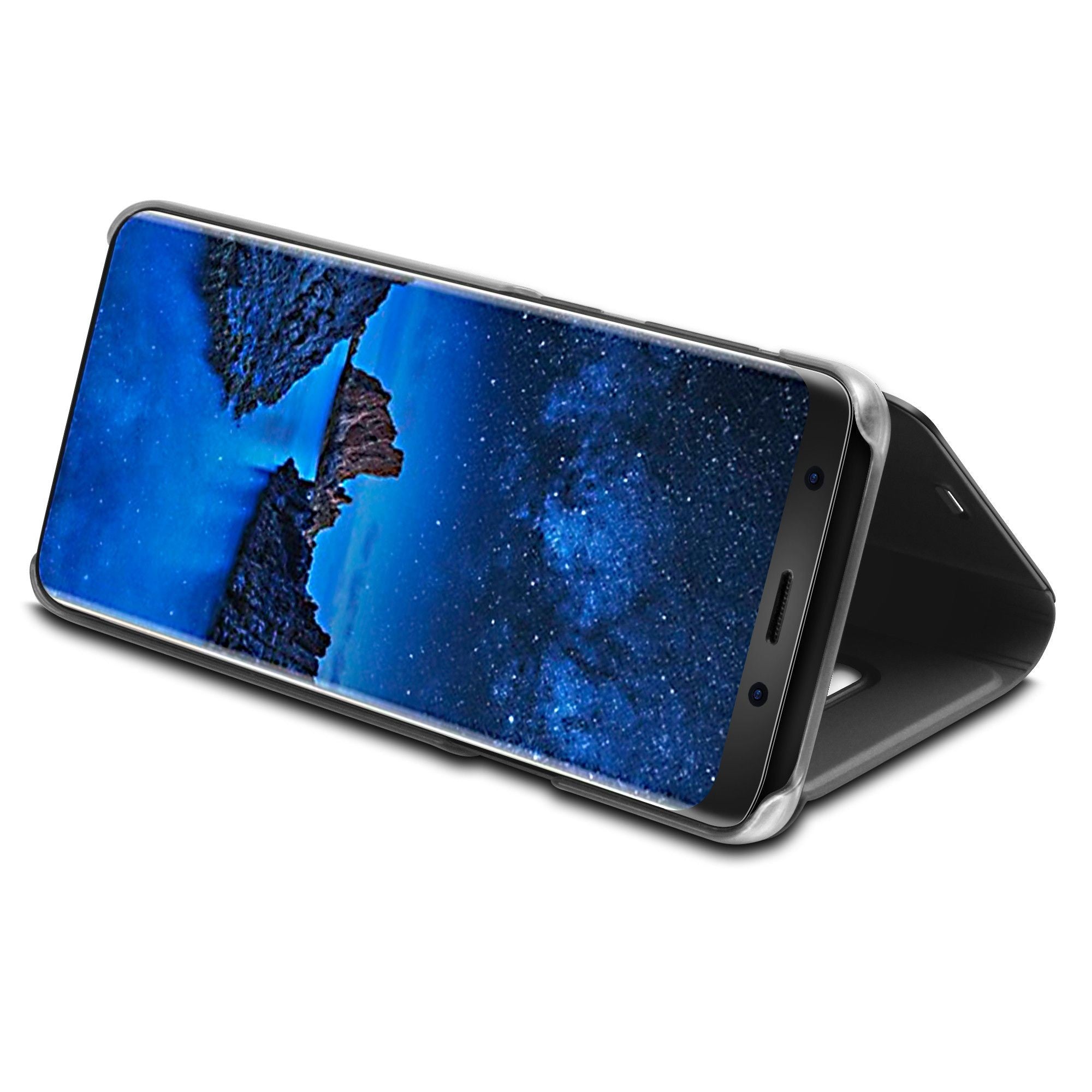 Husa Samsung Galaxy S9 Plus Flip Cover Oglinda Negru-2