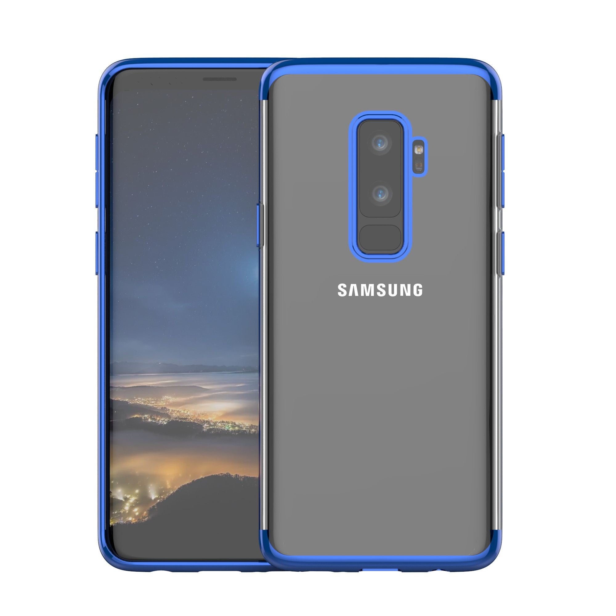 Husa Samsung Galaxy S9 Plus Transparent cu Margini Albastre-1