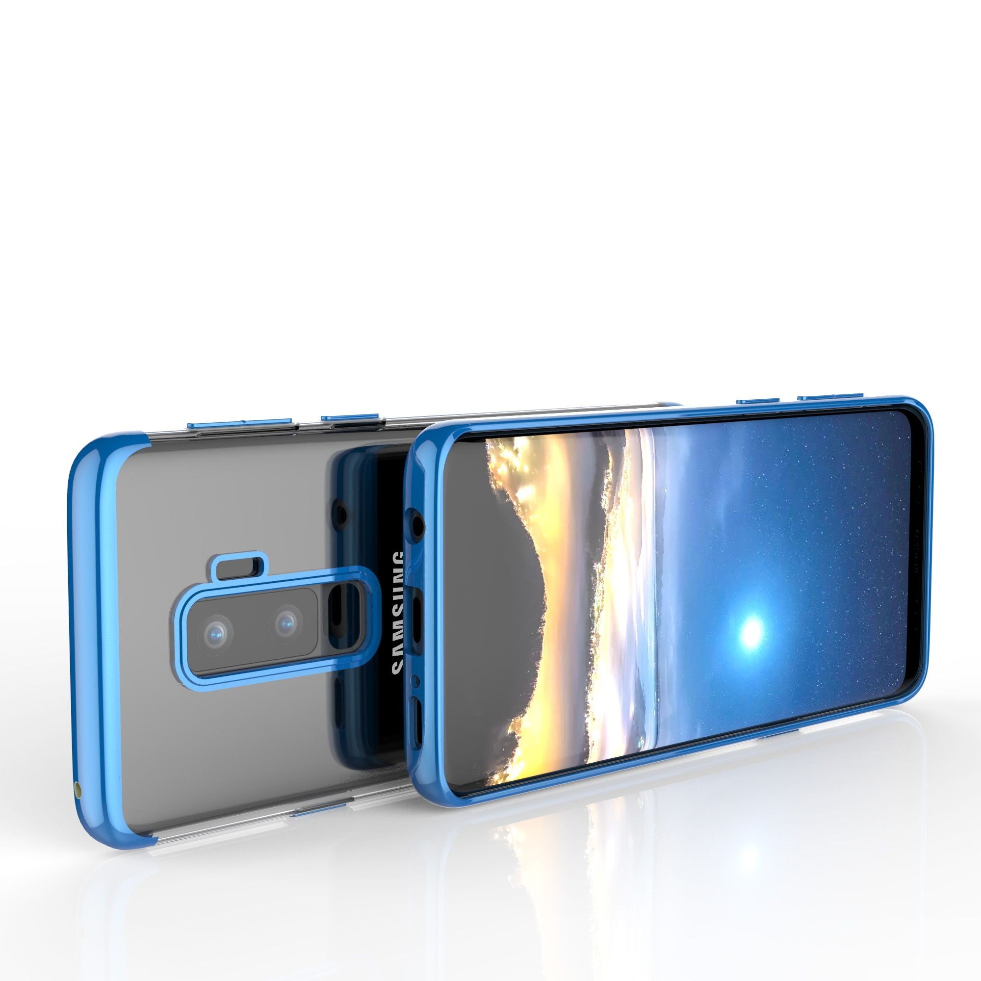 Husa Samsung Galaxy S9 Plus Transparent cu Margini Albastre-3