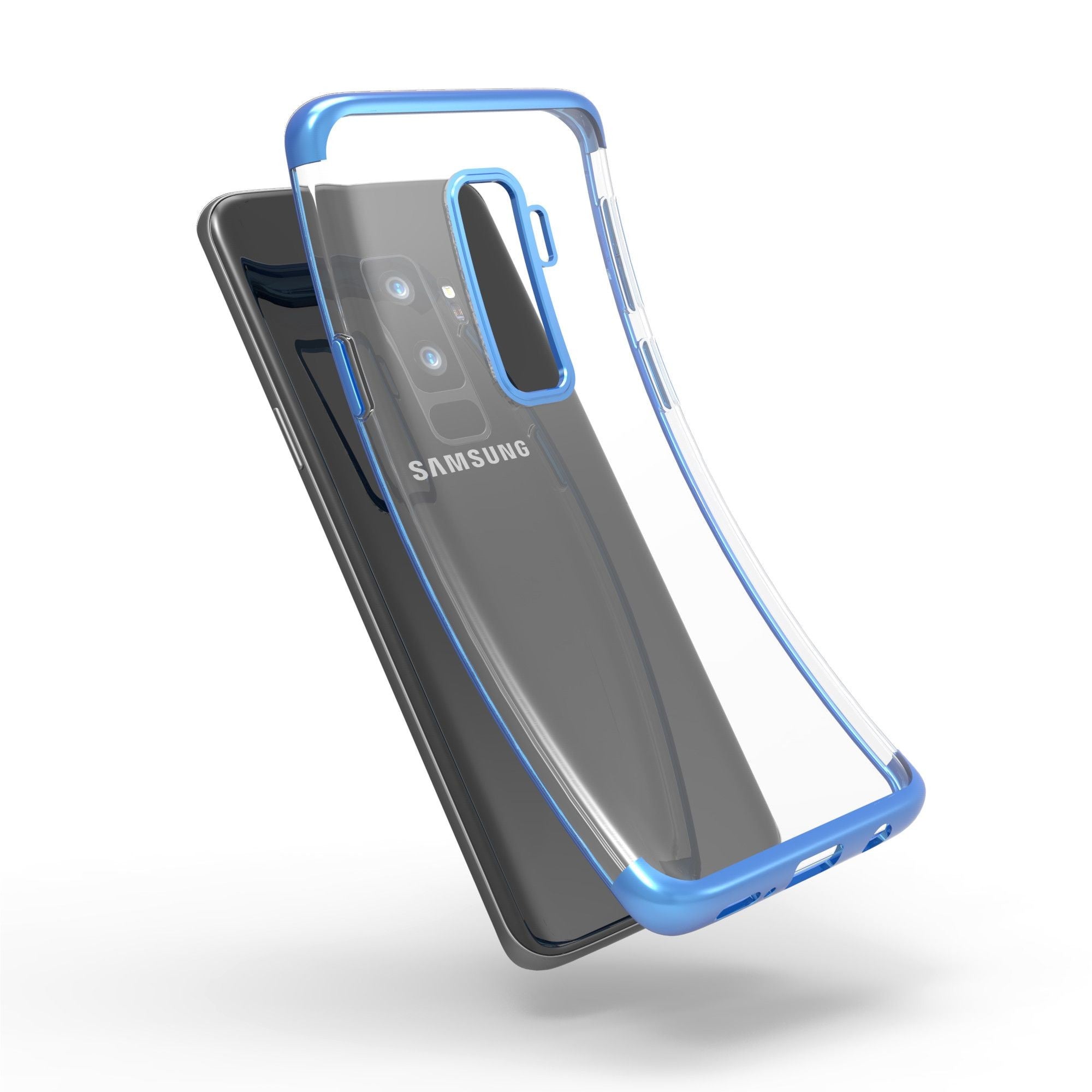 Husa Samsung Galaxy S9 Plus Transparent cu Margini Albastre-5