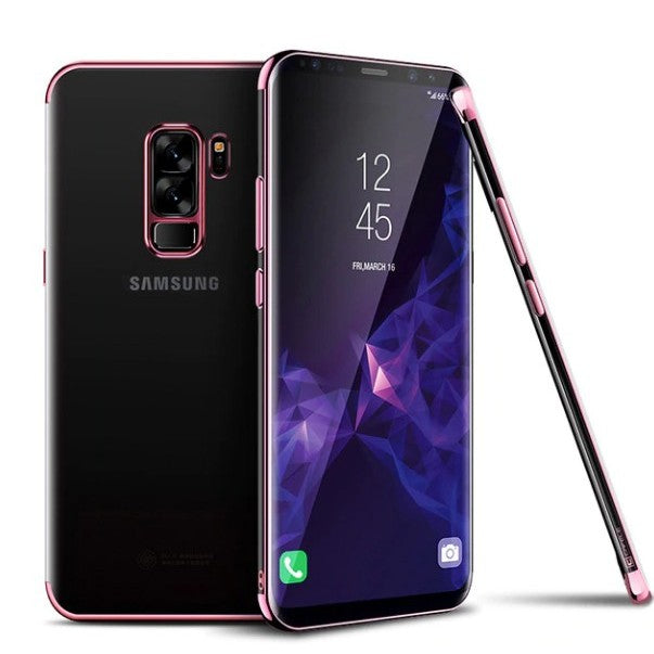 Husa Samsung Galaxy S9 Transparent cu Margini Roz-Aurii-2