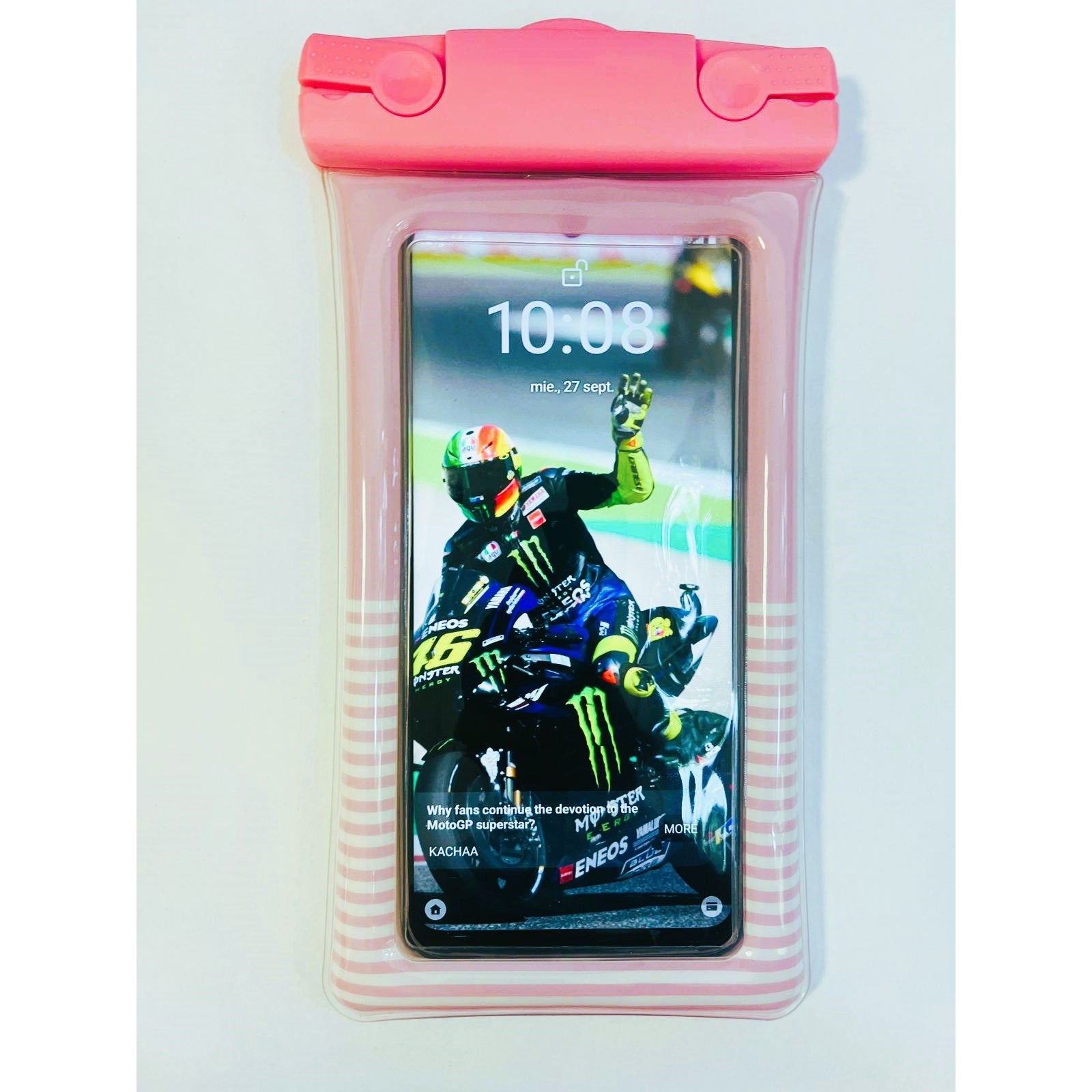 Husa subacvatica Cushion Waterproof Flippy, Snowproof, Universala, Dungata, cu Snur, pentru telefon sau documente, Roz-1
