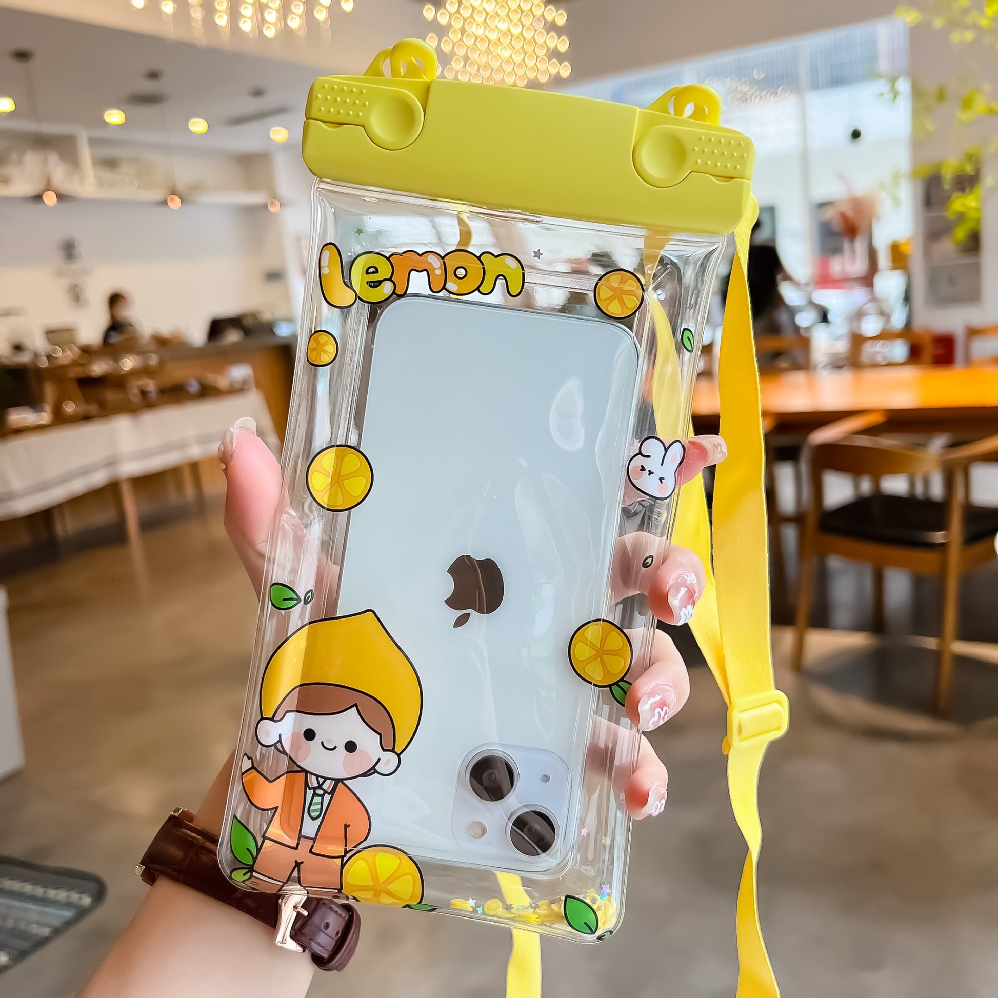 Husa subacvatica Fruity Waterproof Flippy, Snowproof, Universala, Impermeabila, cu Snur, pentru telefon sau documente, Lemon Boy, Galben-1