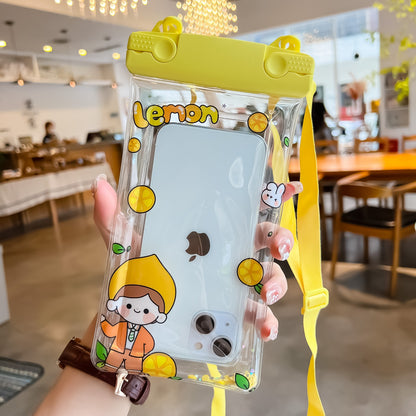 Husa subacvatica Fruity Waterproof Flippy, Snowproof, Universala, Impermeabila, cu Snur, pentru telefon sau documente, Lemon Boy, Galben-1