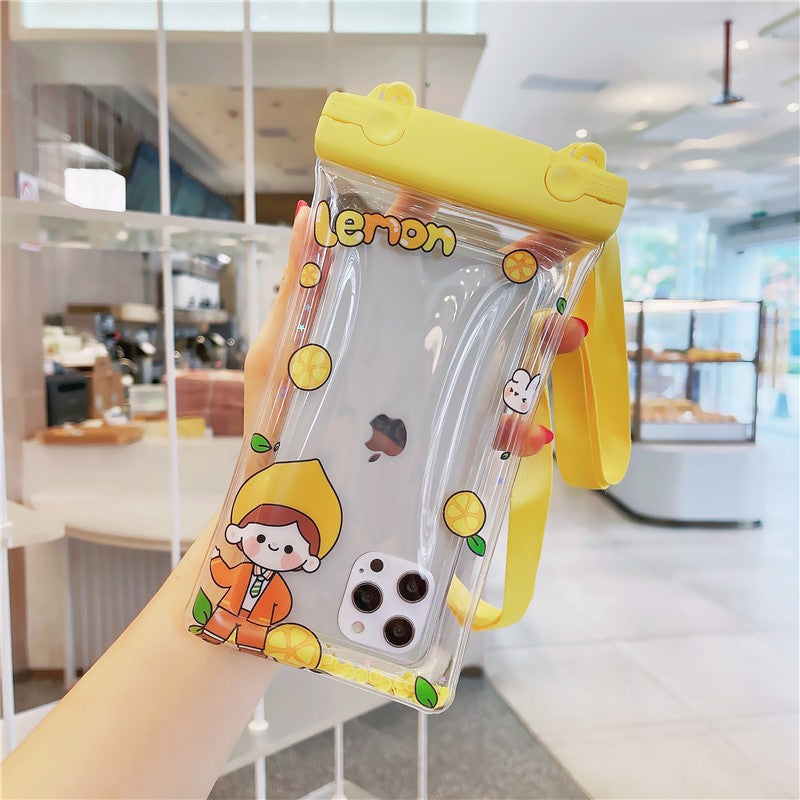 Husa subacvatica Fruity Waterproof Flippy, Snowproof, Universala, Impermeabila, cu Snur, pentru telefon sau documente, Lemon Boy, Galben-2
