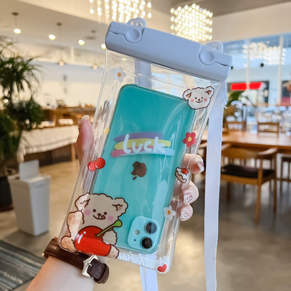 Husa subacvatica Fruity Waterproof Flippy, Snowproof, Universala, Impermeabila, cu Snur, pentru telefon sau documente, Cherry Bear, Alb-1