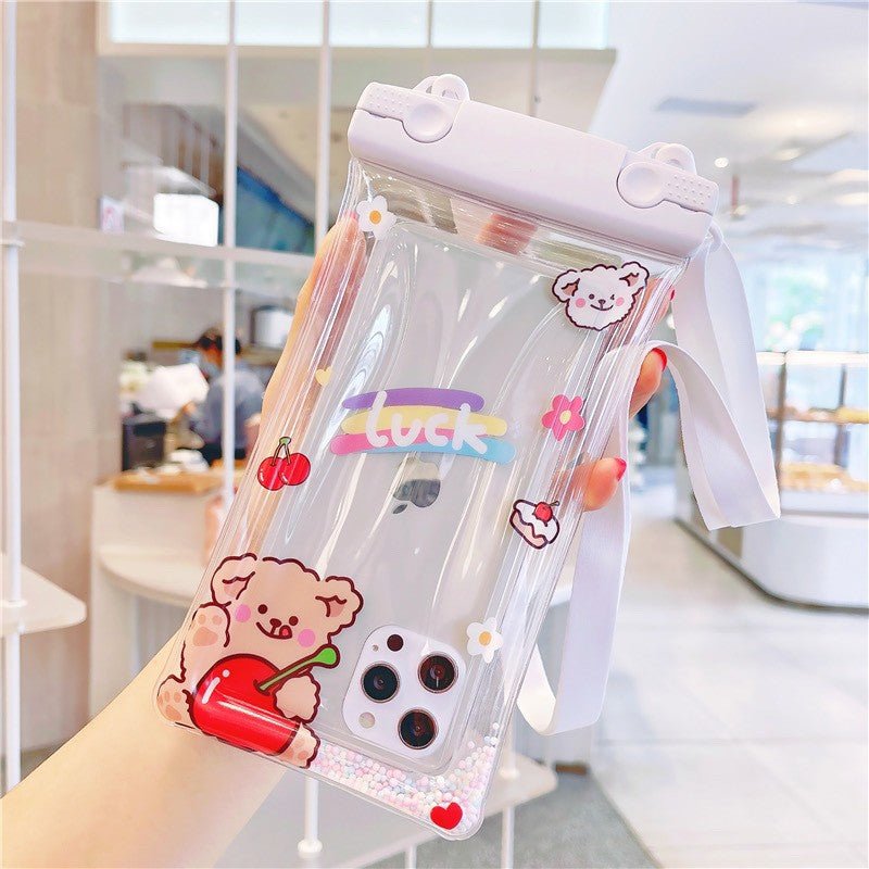 Husa subacvatica Fruity Waterproof Flippy, Snowproof, Universala, Impermeabila, cu Snur, pentru telefon sau documente, Cherry Bear, Alb-2