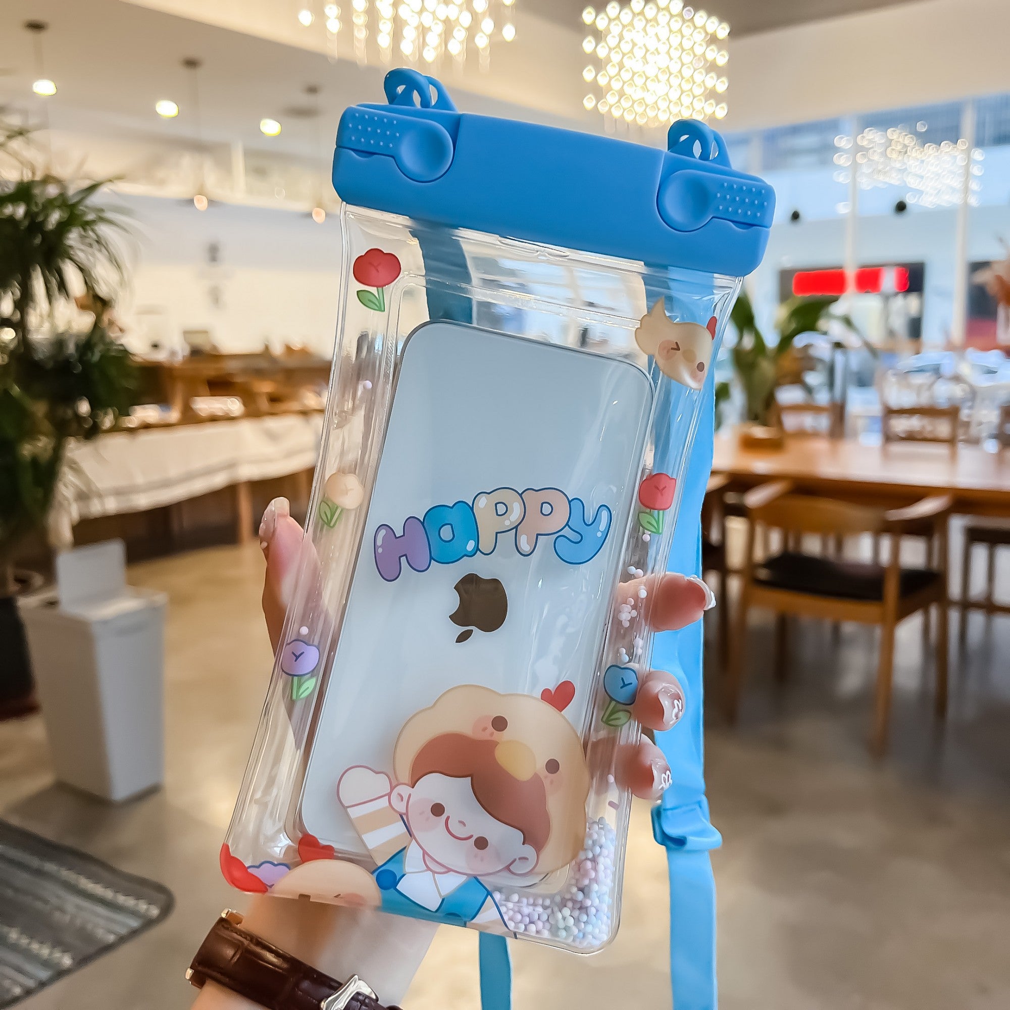 Husa subacvatica Fruity Waterproof Flippy, Snowproof, Universala, Impermeabila, cu Snur, pentru telefon sau documente, Happy Boy, Bleu-1