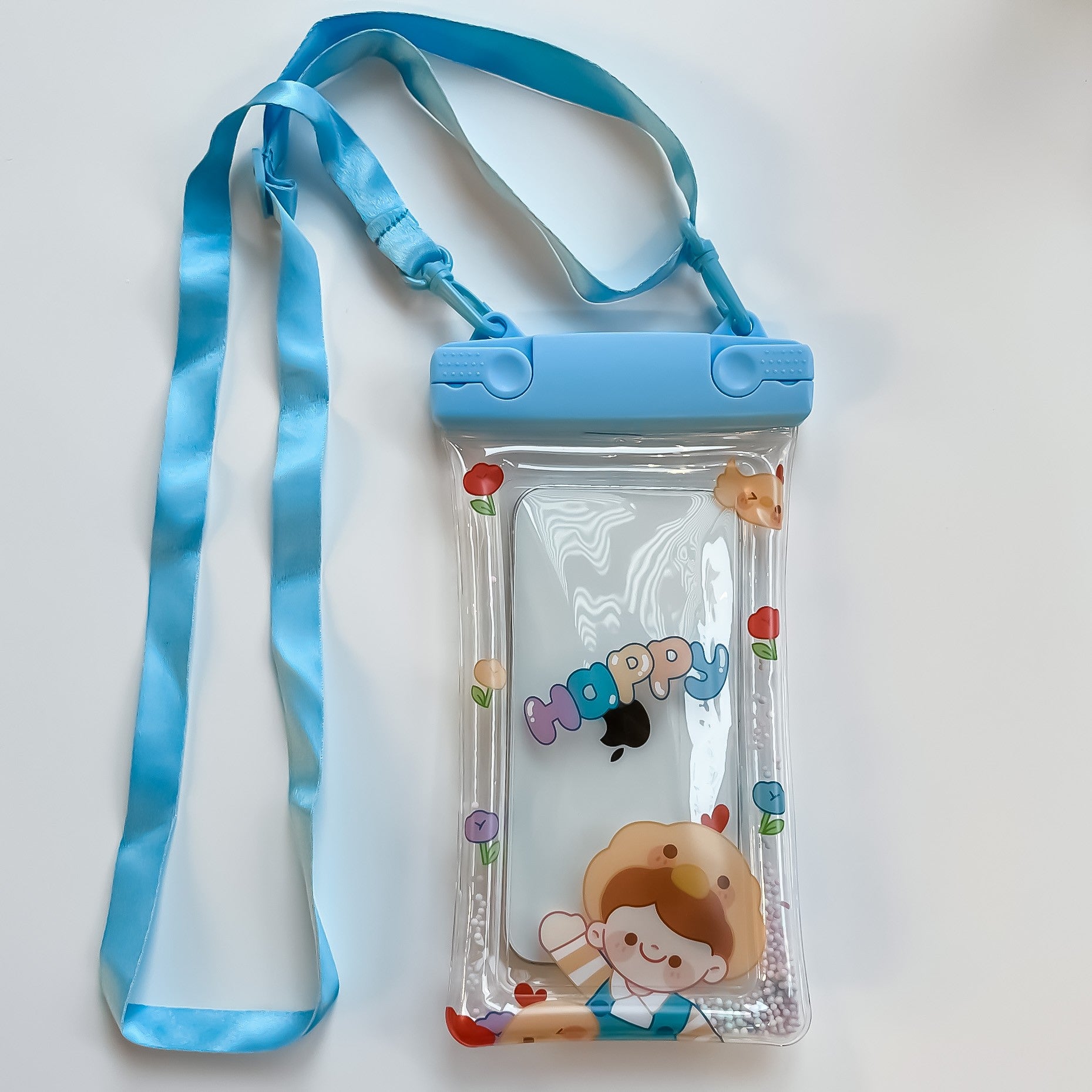 Husa subacvatica Fruity Waterproof Flippy, Snowproof, Universala, Impermeabila, cu Snur, pentru telefon sau documente, Happy Boy, Bleu-2